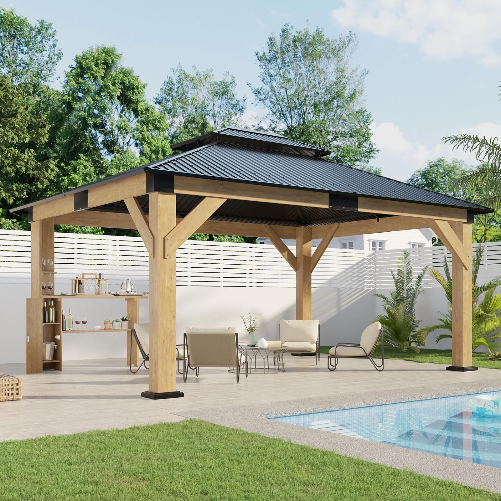 13x15 Hardtop Gazebo with Storage Bar Counter