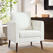 White Chenille Accent Chair with Wood Legs