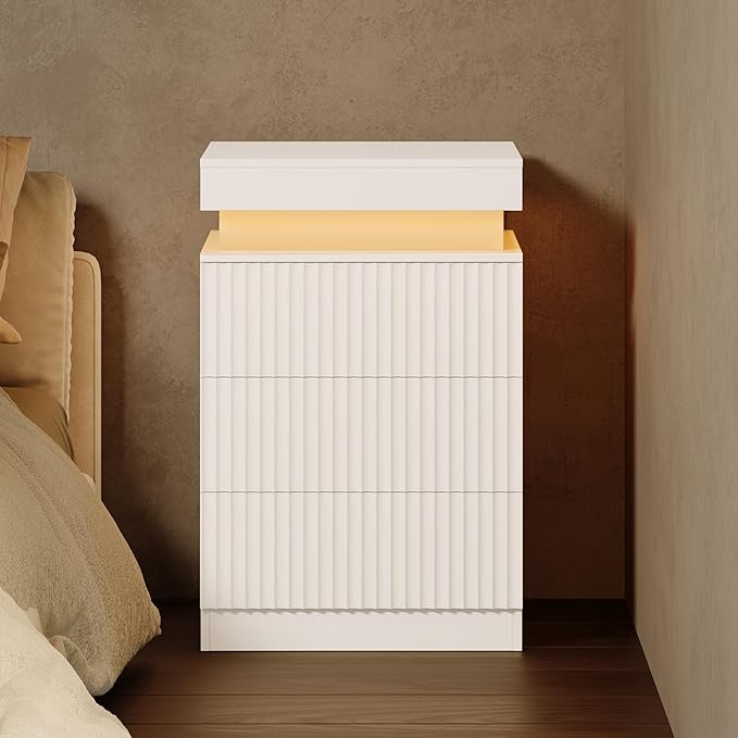 Mid Century Modern Nightstand with LED Light and Charging Station