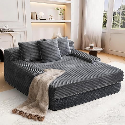 67" Oversized Chaise Lounge with Corduroy Upholstery