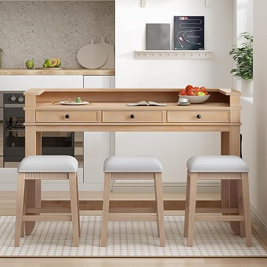 Counter Height Bar Table Set with Power Outlet