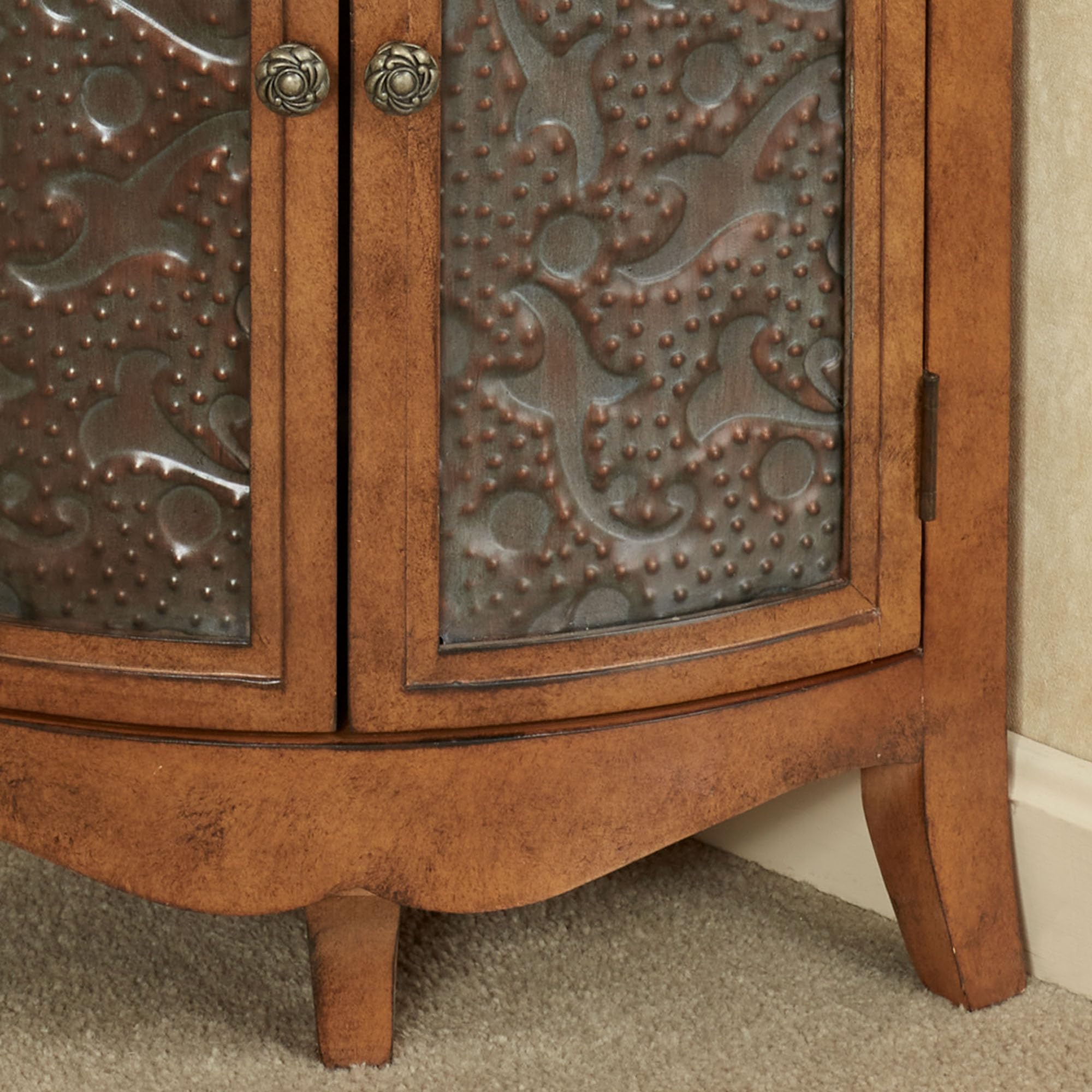 Corner Accent Storage Cabinet Pecan Wood