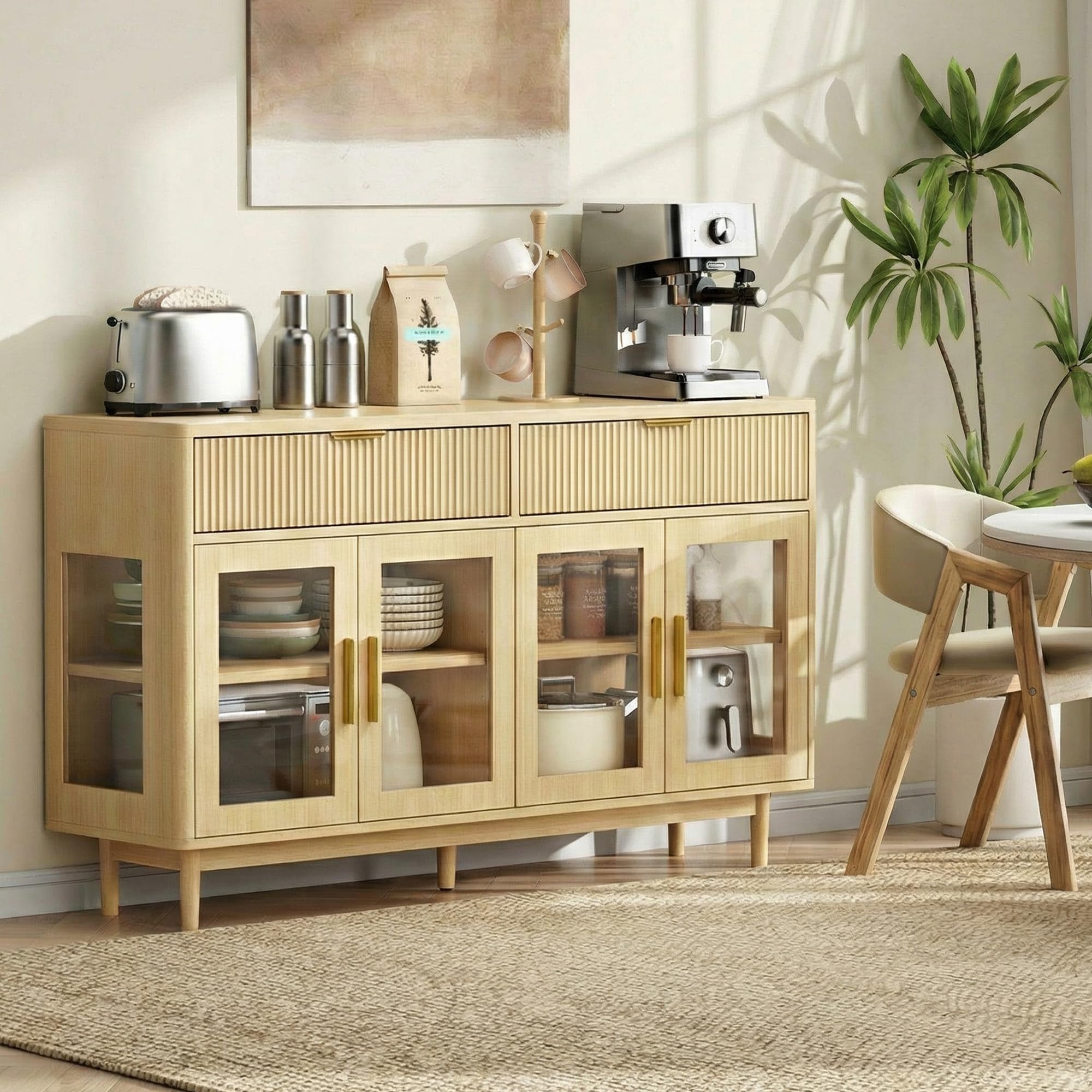 59" Sideboard Buffet Cabinet with Glass Doors and Drawers