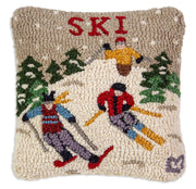 Ski Hand-Hooked Wool Throw Pillow