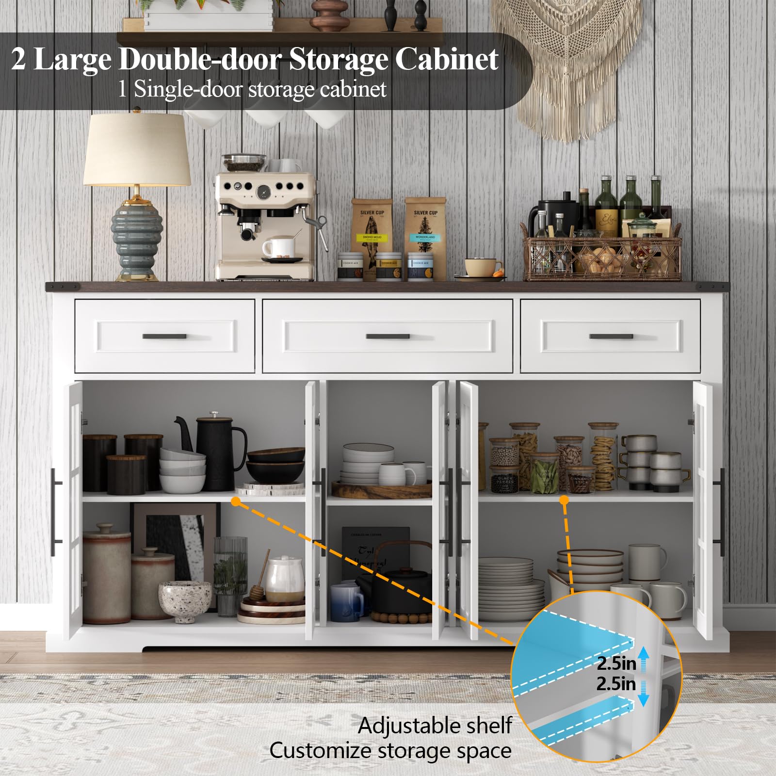 63" Sideboard Buffet Cabinet with Glass Doors