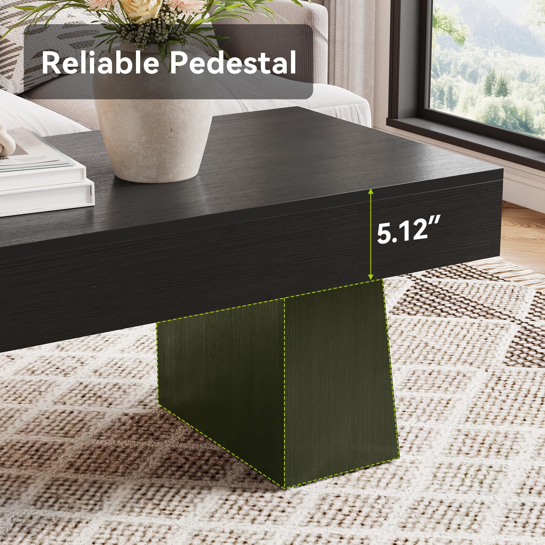 Farmhouse Coffee Table 47 Inch Rectangular Black