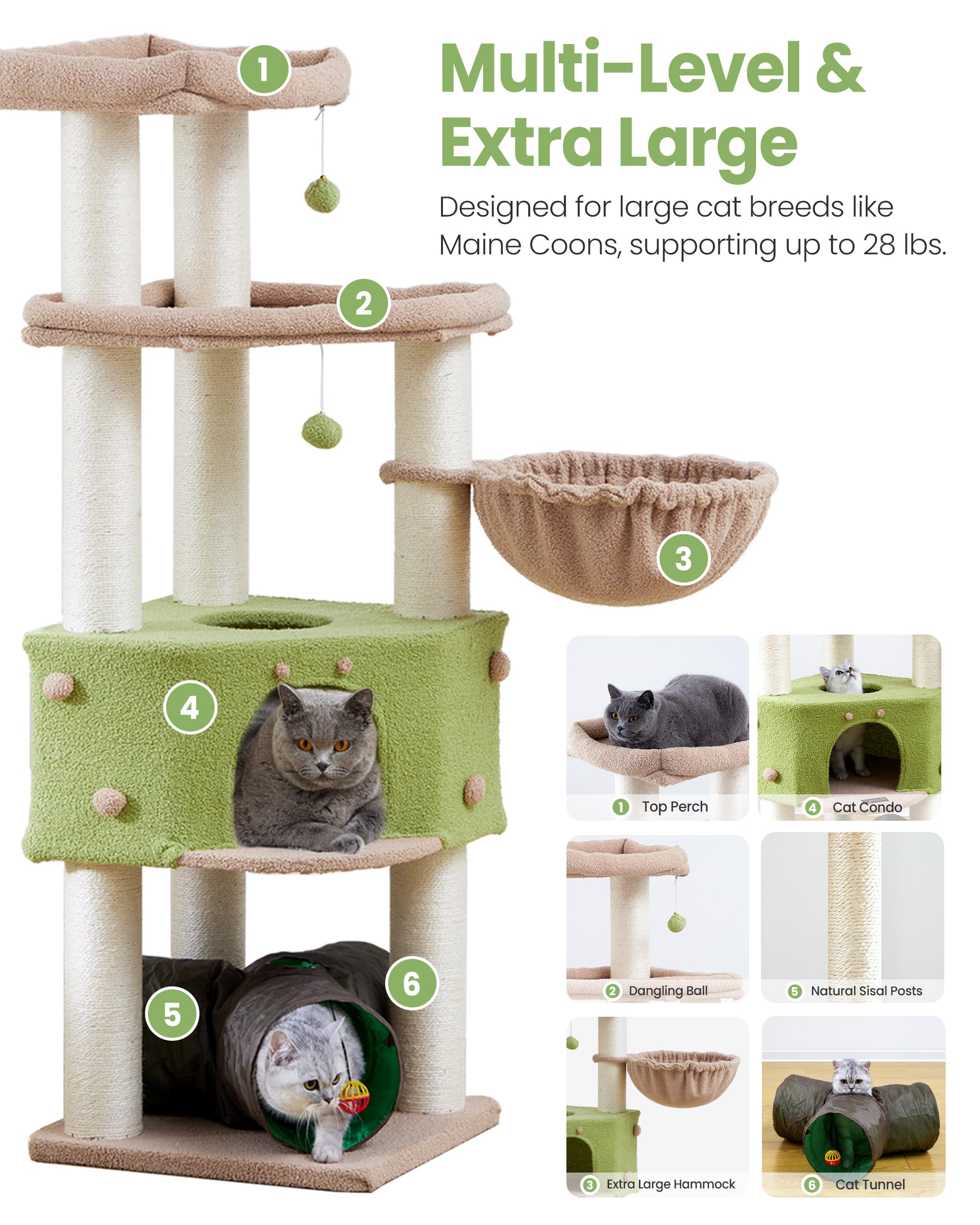 60 Inch Cat Tree Tower for Large Cats