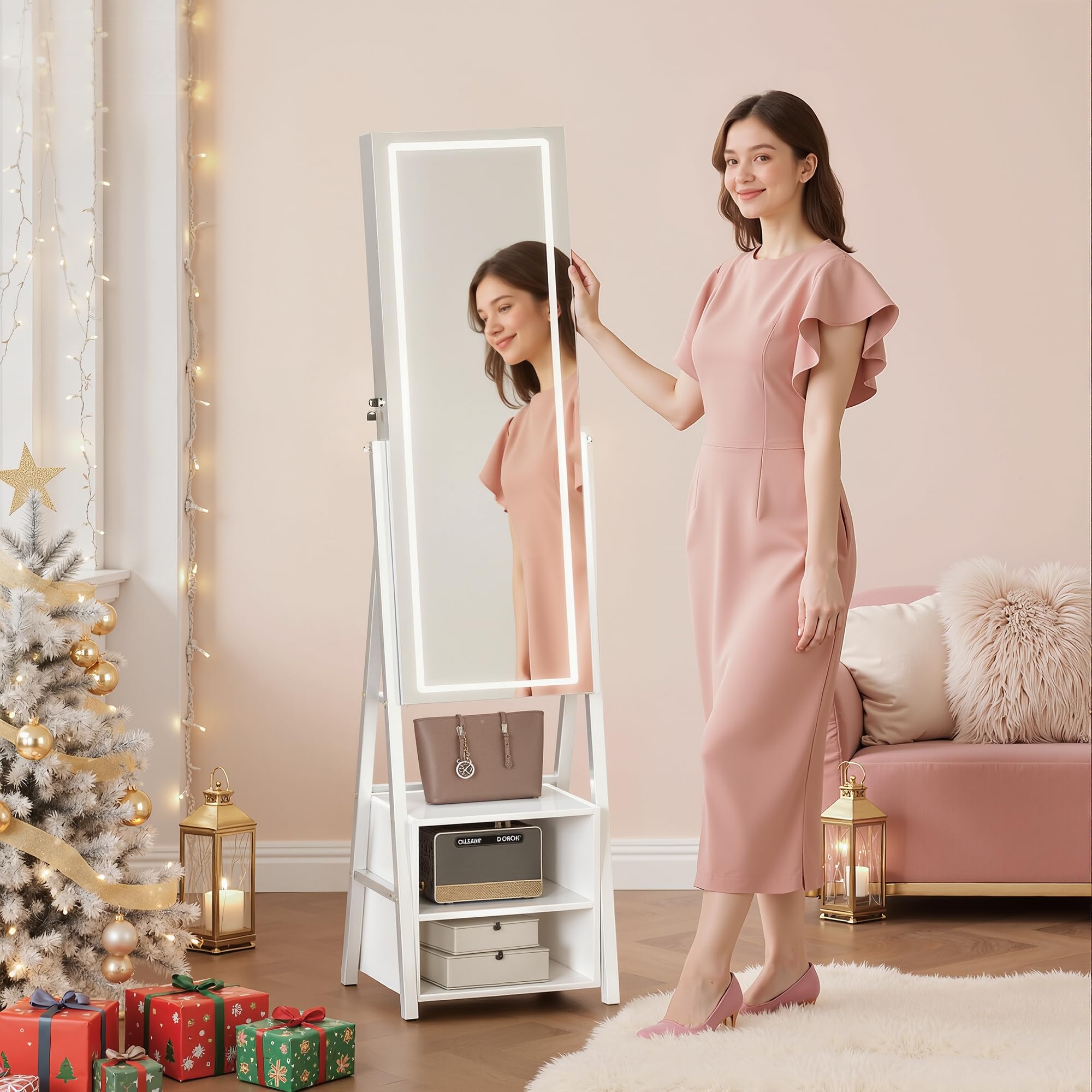 63" Full Length Jewelry Cabinet with LED Lights