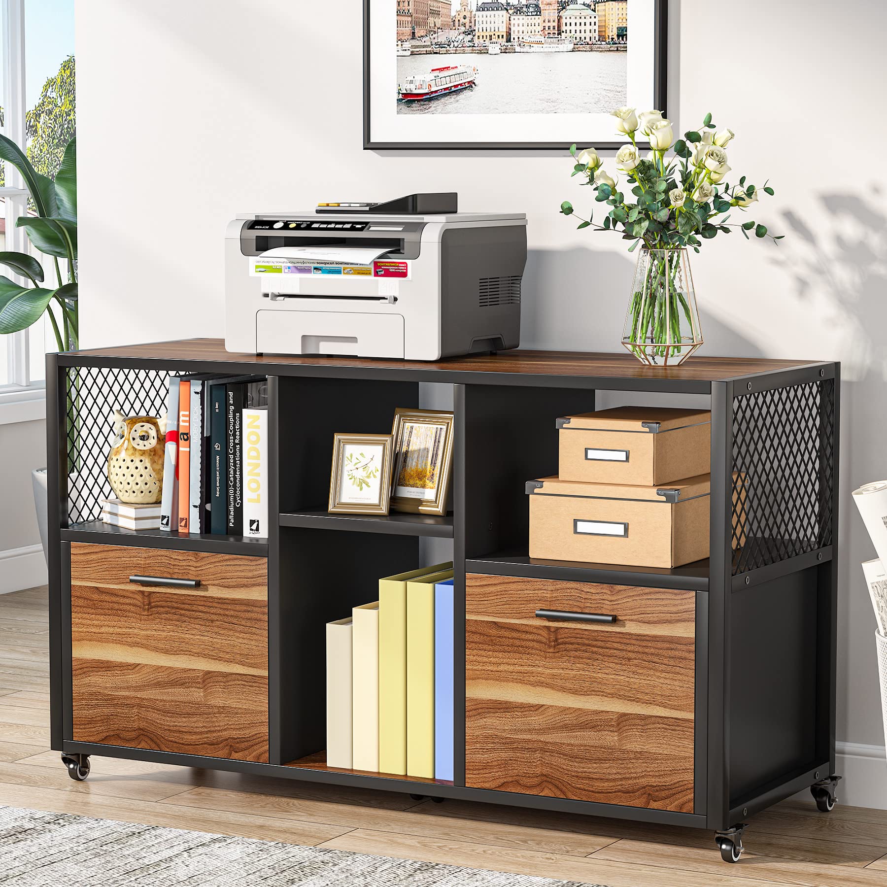 Mobile Lateral Filing Cabinet with Printer Stand