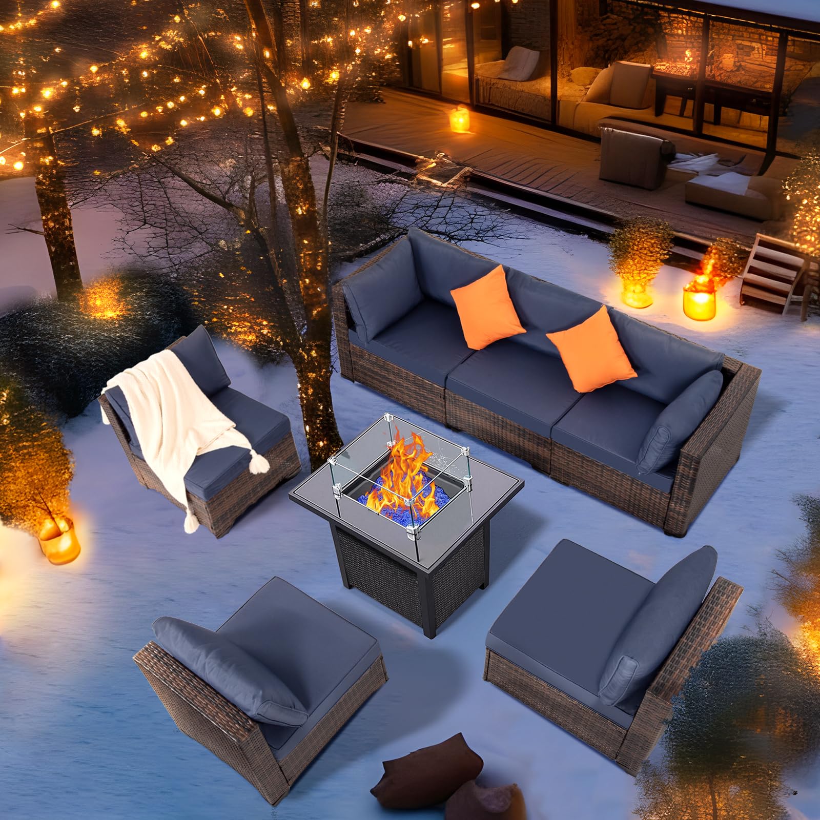 8 Piece Patio Furniture Set with Fire Pit Table