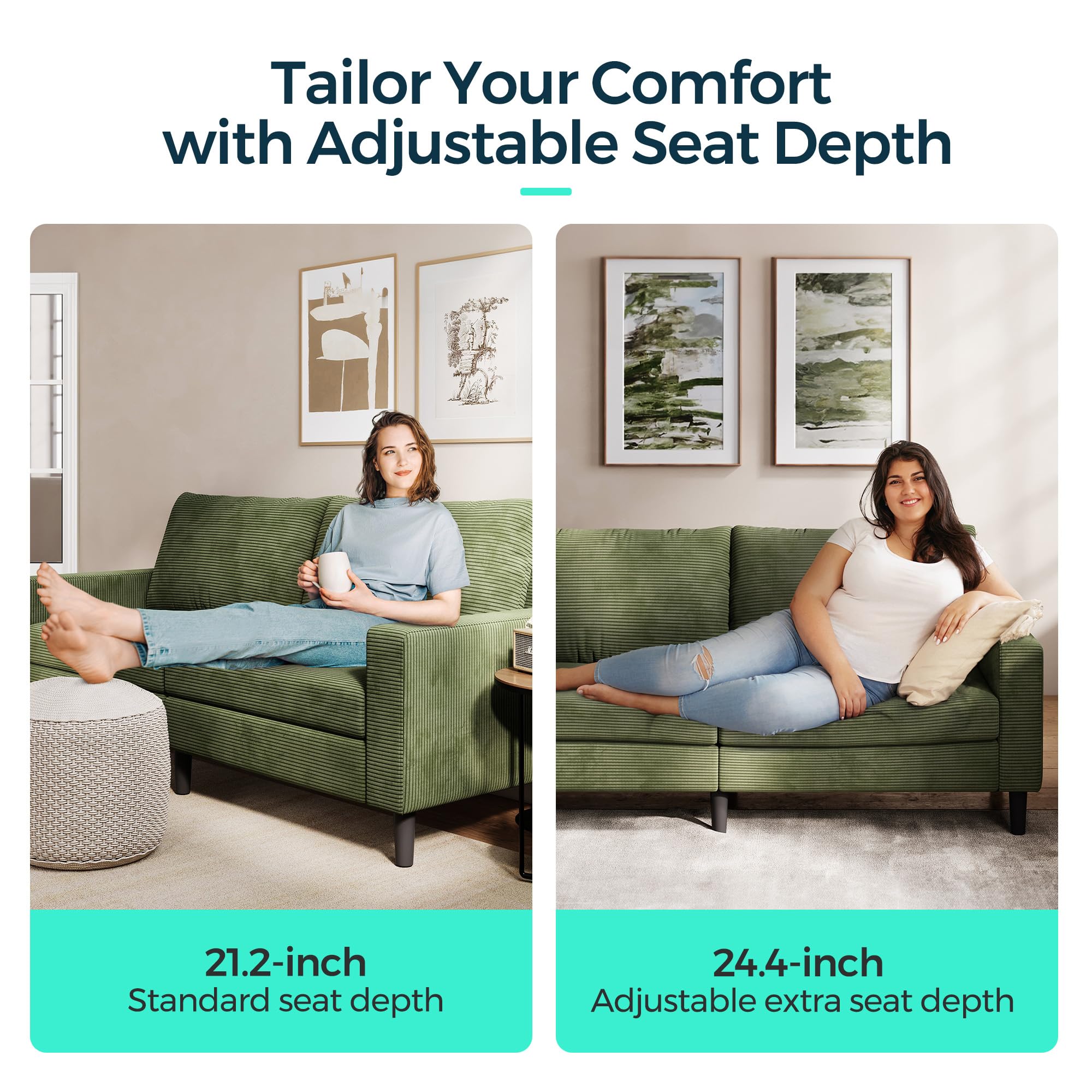 79-Inch Corduroy Loveseat Sofa with Adjustable Seat Depth