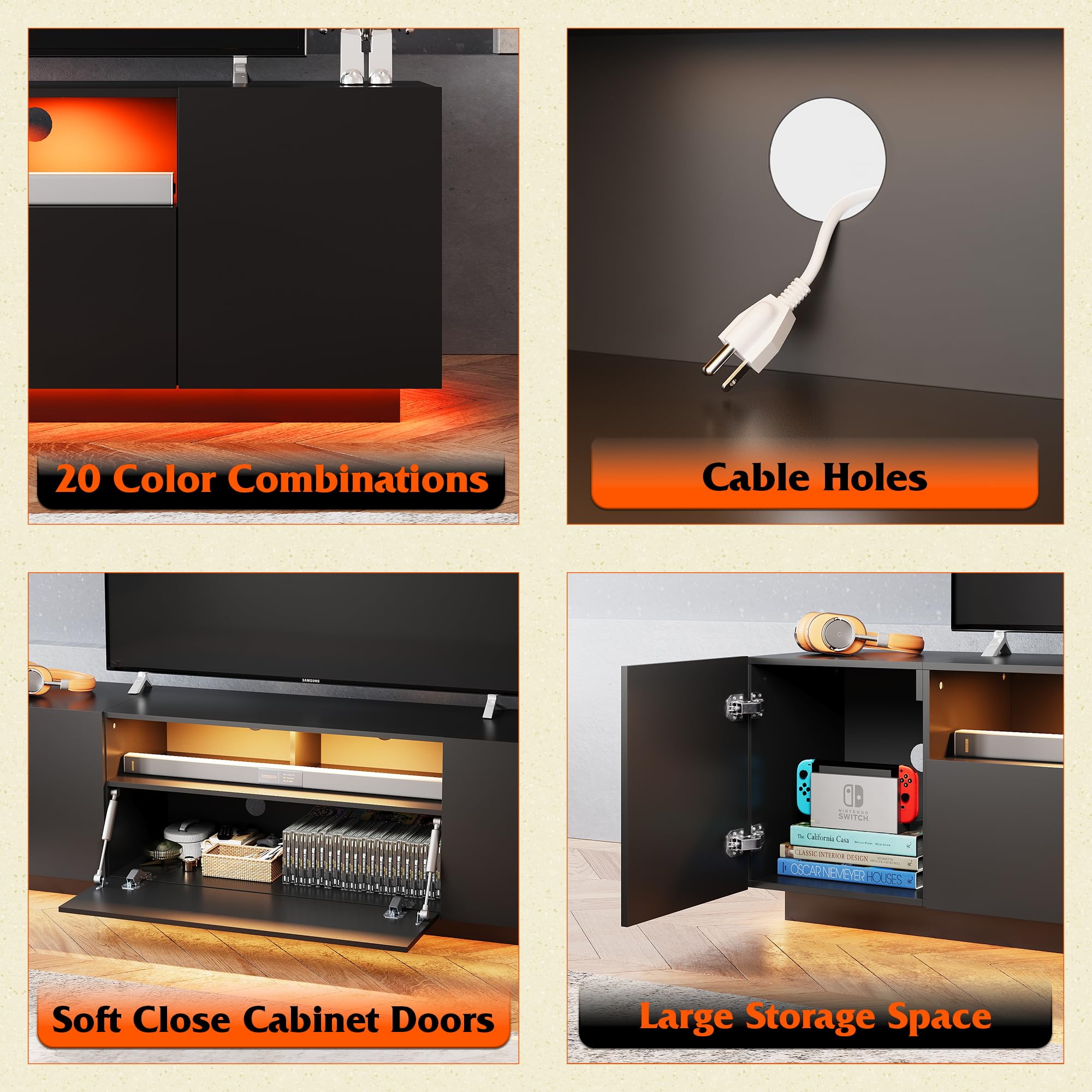 58" LED TV Stand with Storage Cabinets