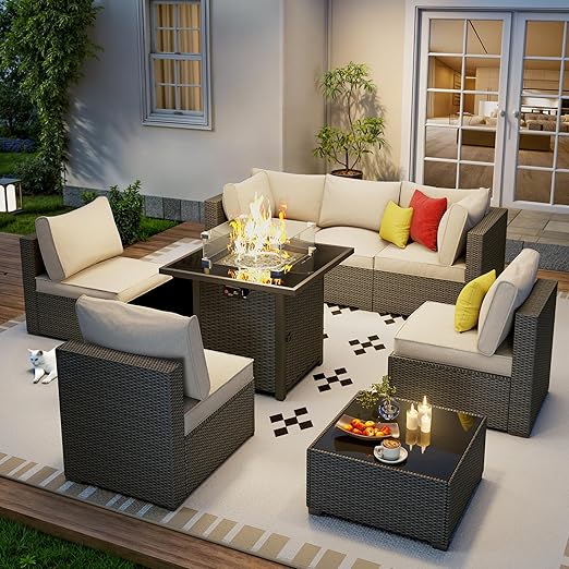 8 Piece Outdoor Patio Sectional Set with Cushions