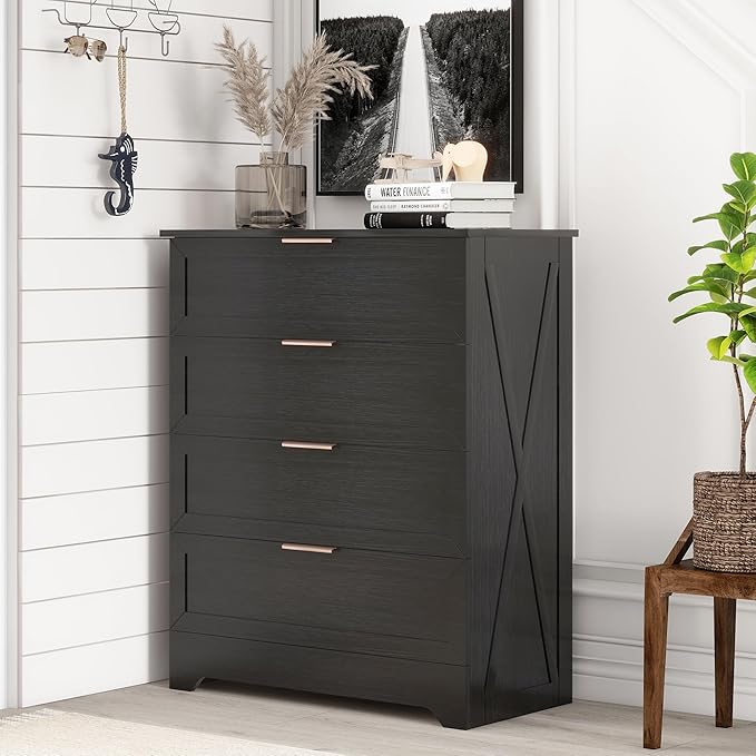 Modern 4 Drawer Dresser with Rose Gold Handles