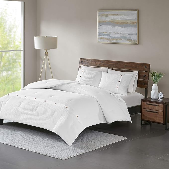Cotton Waffle Weave Comforter Set King 3 Piece White