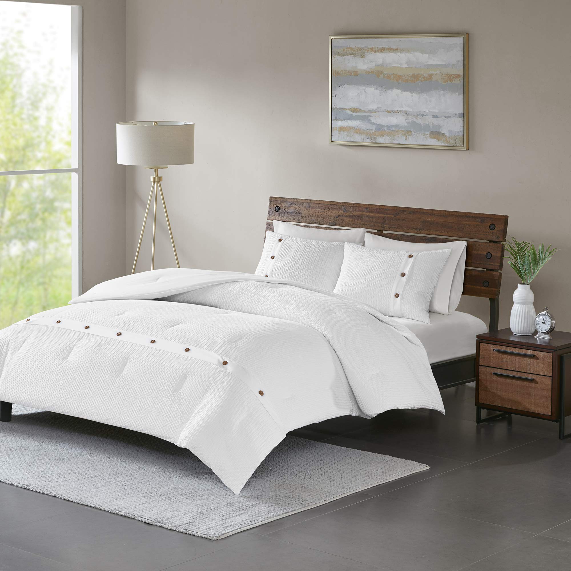 Cotton Waffle Weave Comforter Set King 3 Piece White
