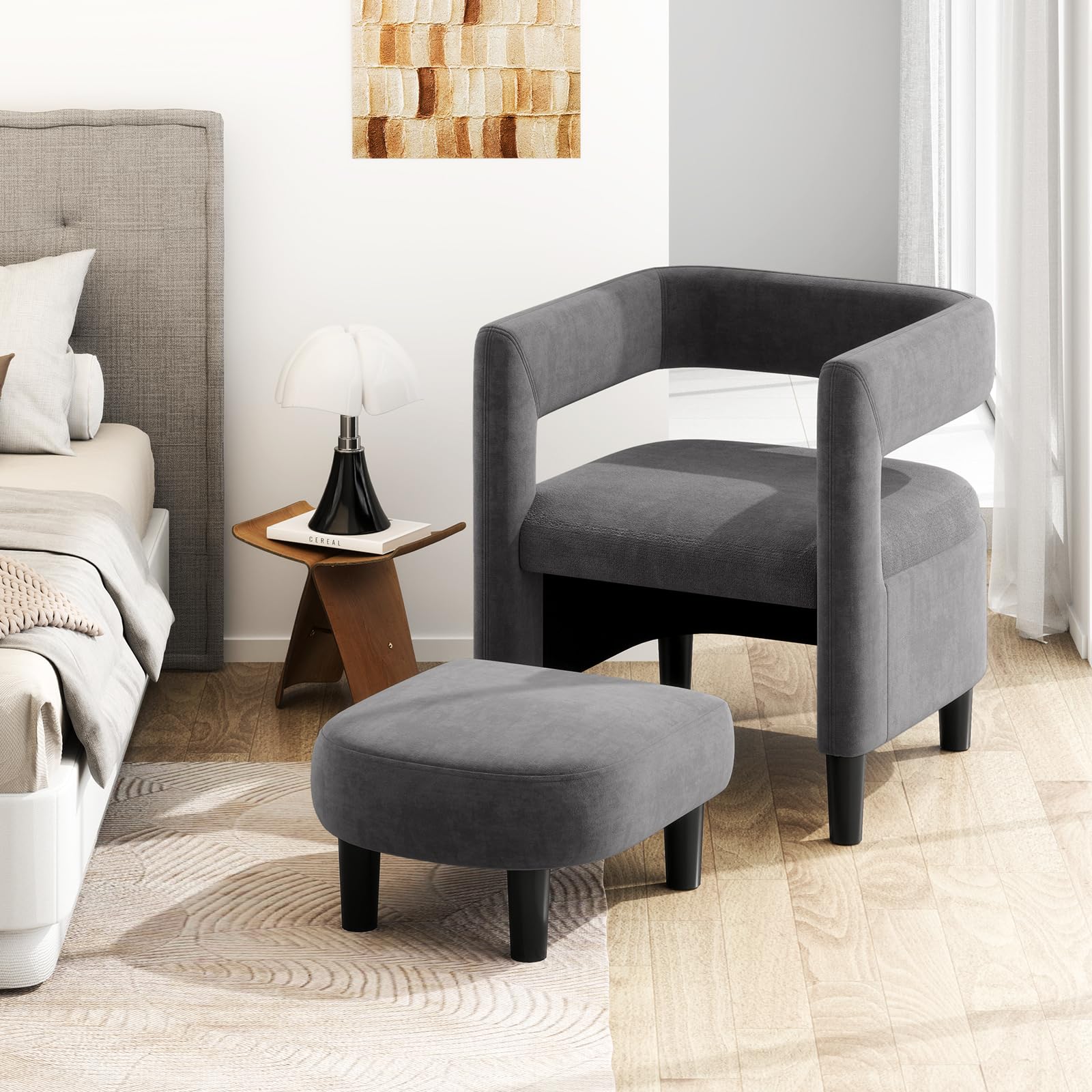 Velvet Accent Chair with Ottoman