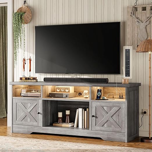TV Stand for 65 Inch TV with Power Outlet and LED Light