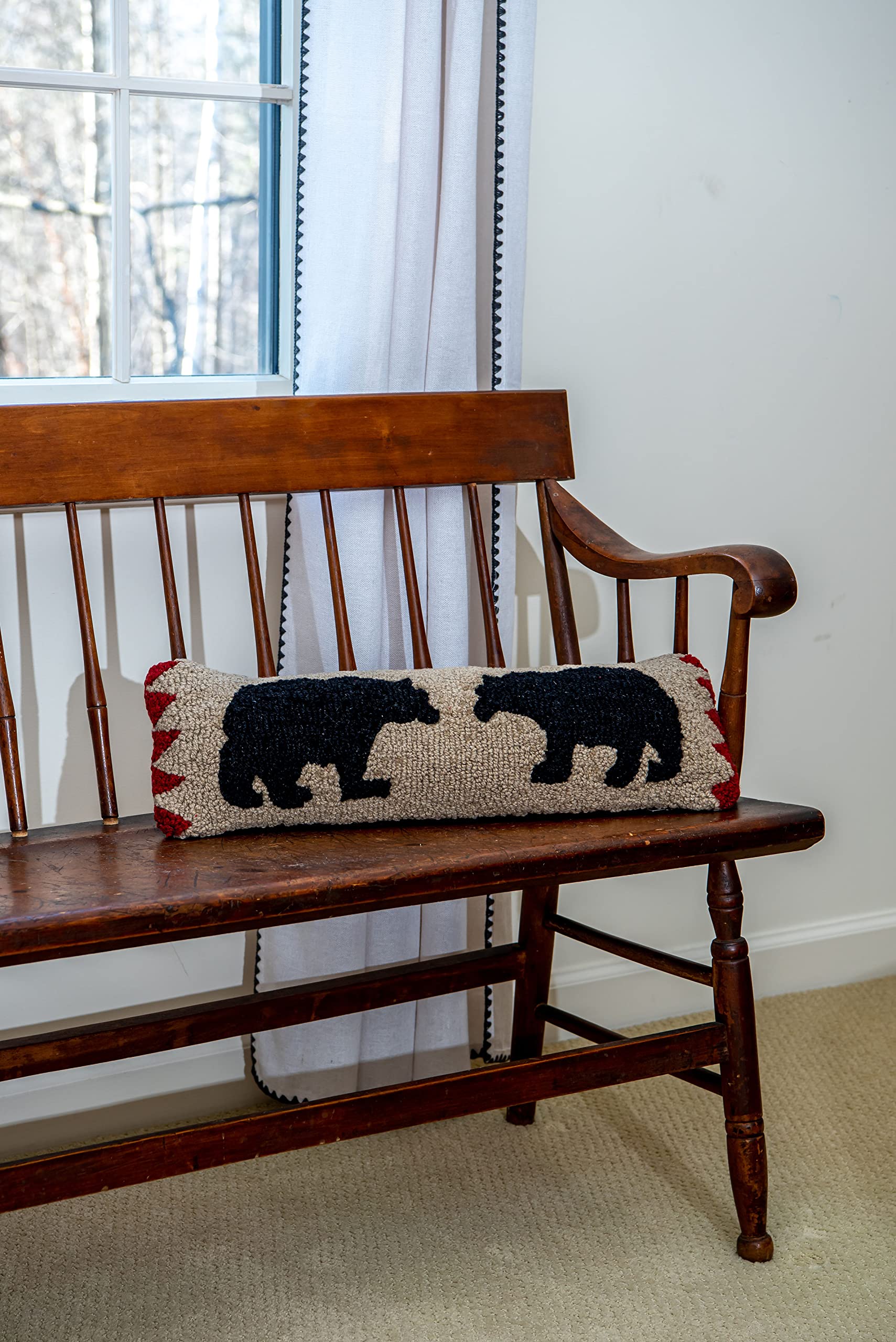 Two Black Bears Wool Throw Pillow 8x24