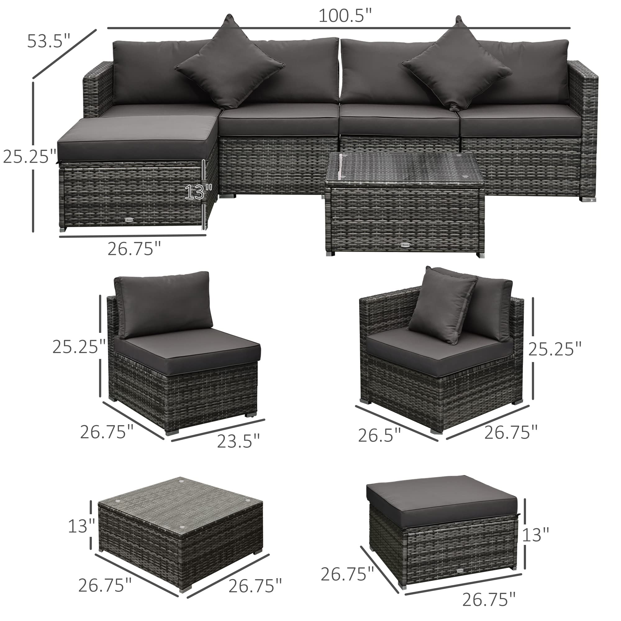 6 Piece Outdoor Wicker Sectional Sofa Set