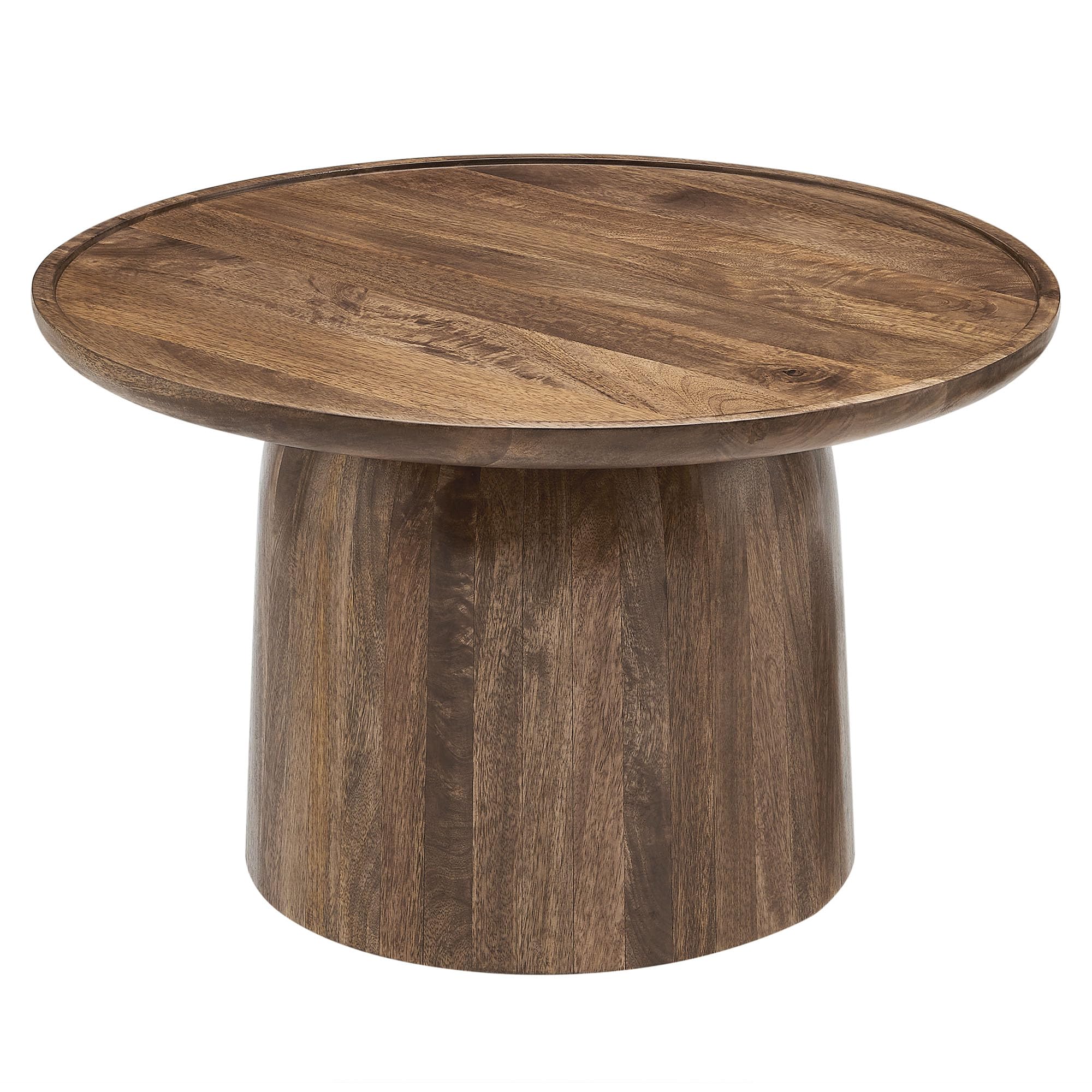 30 Inch Round Mango Wood Coffee Table Walnut