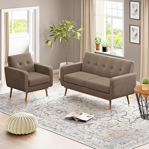 Button Tufted Living Room Set - 3 Piece Upholstered Sofa Collection