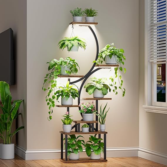 8-Tier S-Shaped Plant Stand with Grow Lights