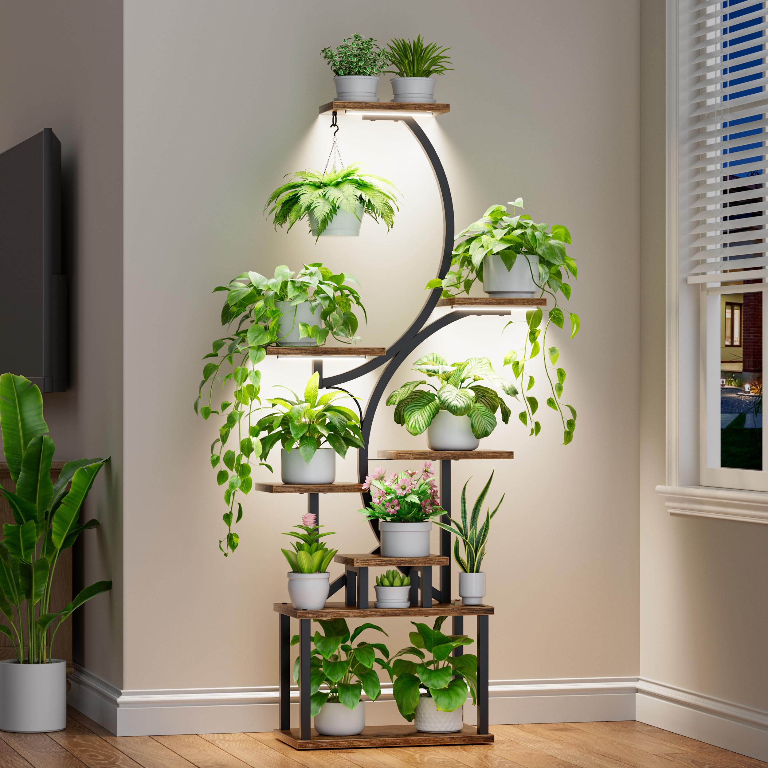 8-Tier S-Shaped Plant Stand with Grow Lights