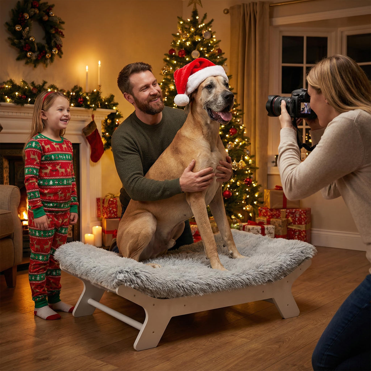 Elevated Dog Bed with Wooden Frame and Washable Mattress - XL