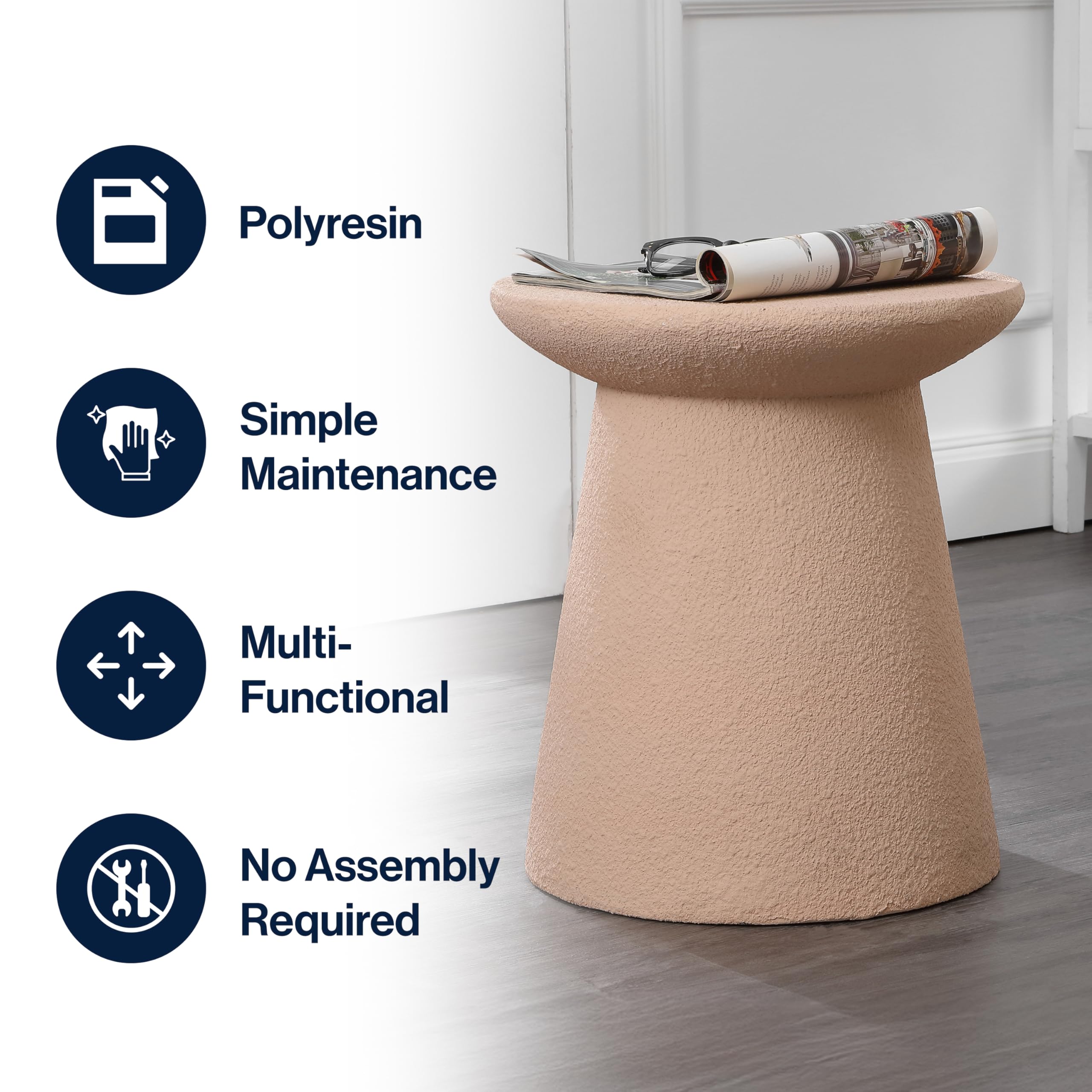 Pink Frosted Minimalist Drum Accent Table 18"