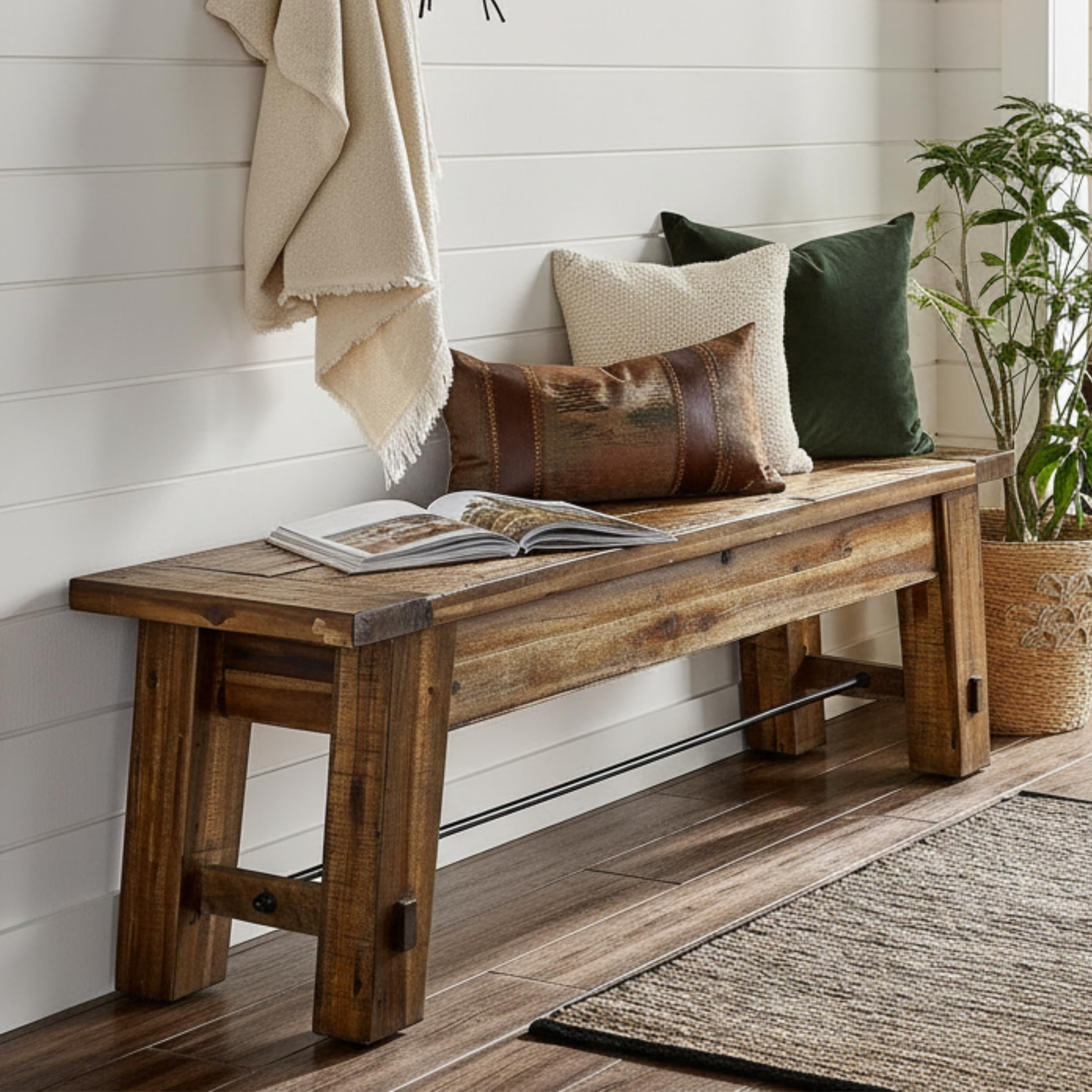 60-Inch Rustic Wood Bench