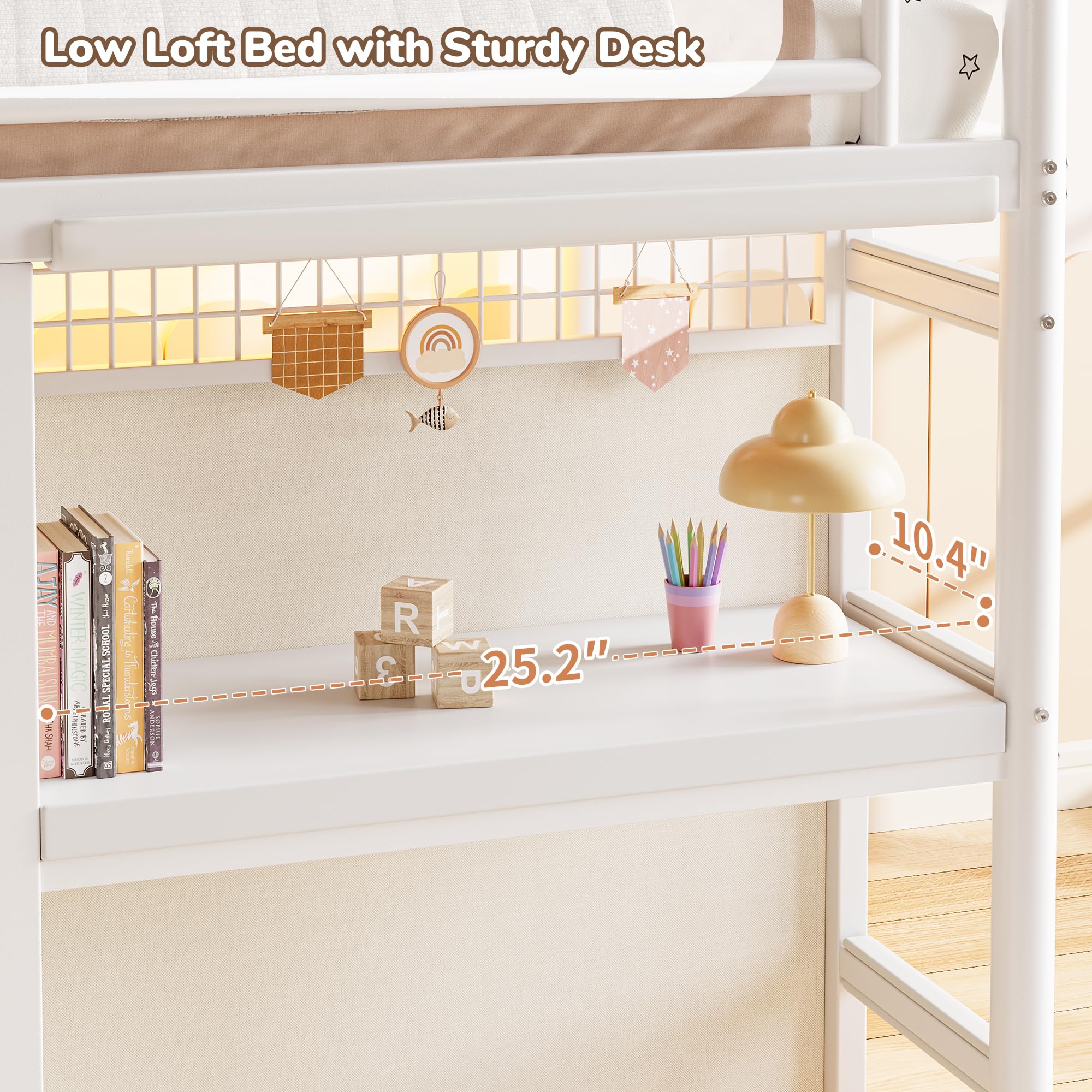 Twin Loft Bed with 7 Storage Drawers Desk and LED Lights