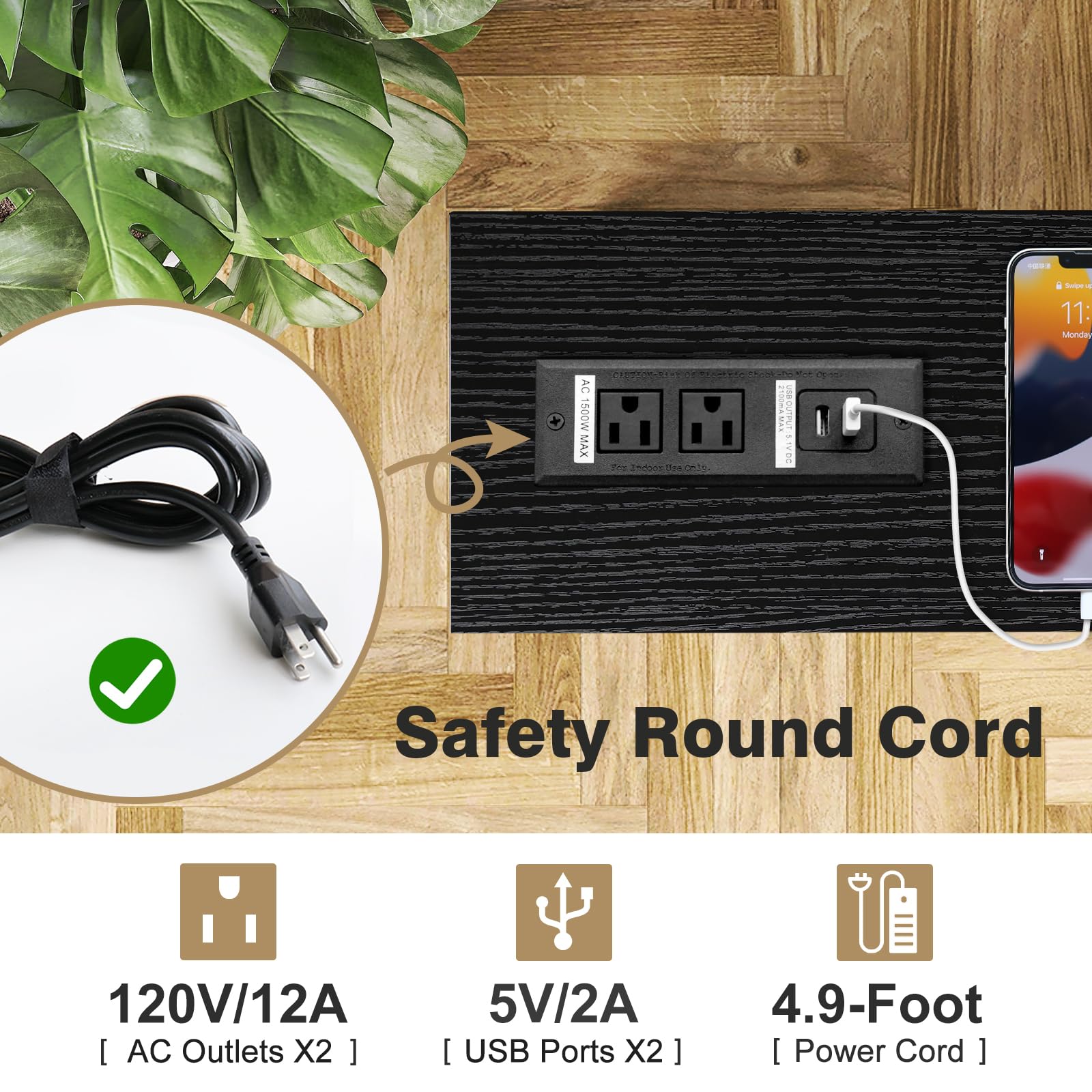 Narrow Sofa Table with Outlet and USB Charging Station