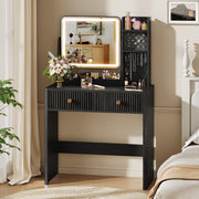 Fluted Vanity Desk with Mirror and Lights