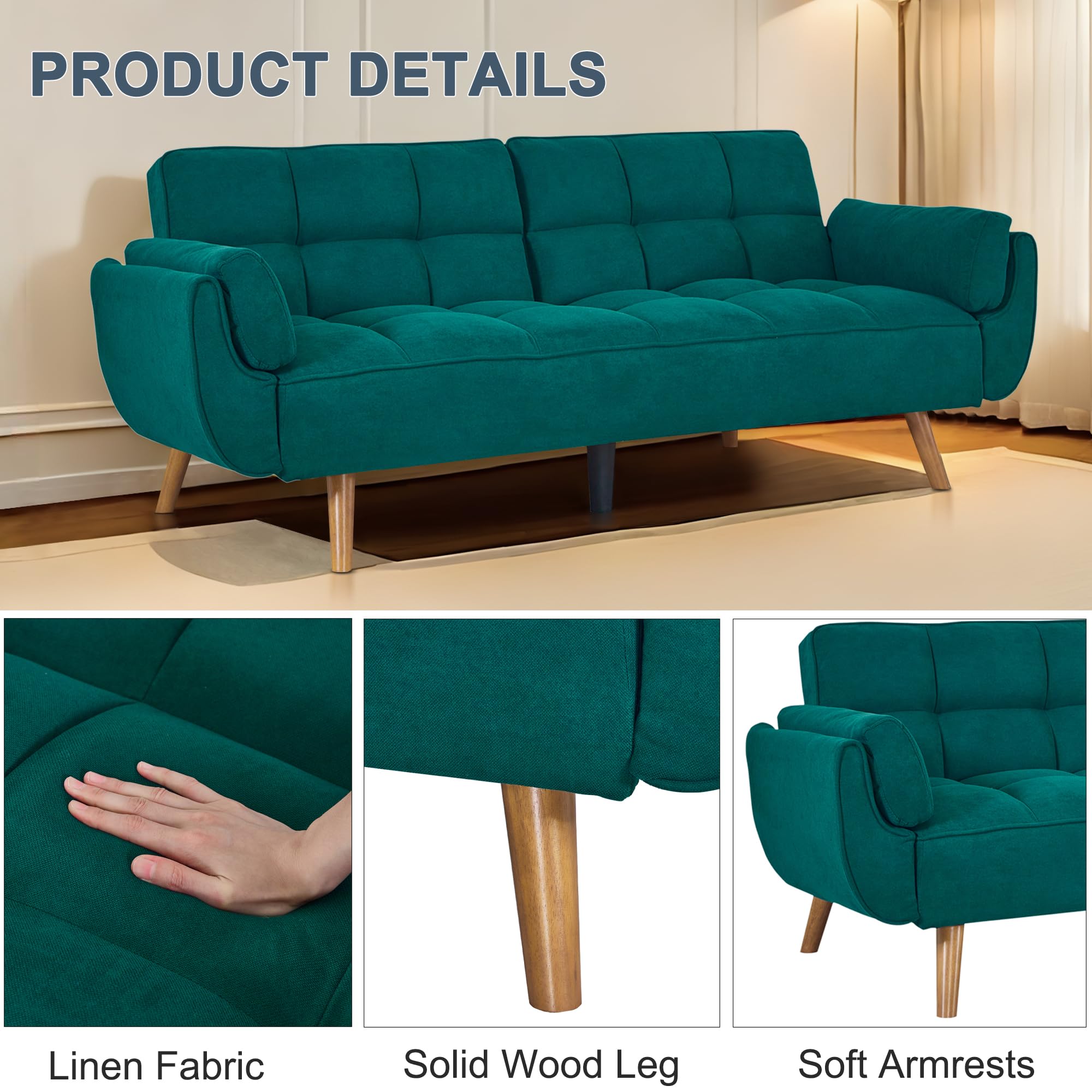 Convertible Futon Sofa Bed with Adjustable Backrest