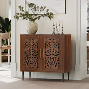 Vintage Hollow Carved Buffet Cabinet with Storage