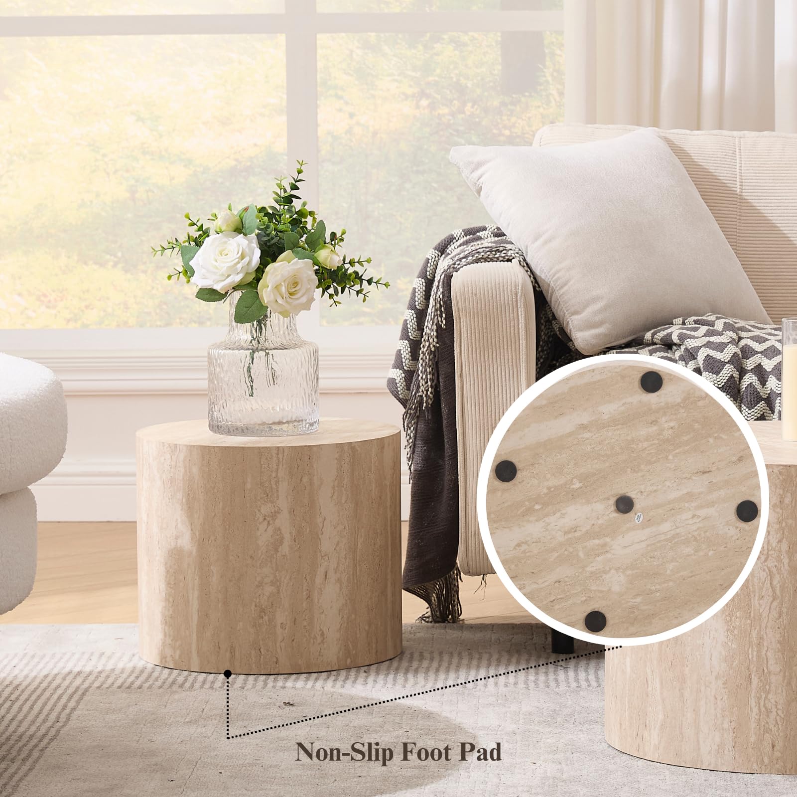 Ya-Home Round Coffee Tables Set of 2, Wood Nesting End Table Side Table for Living Room Balcony Office, No Assembling