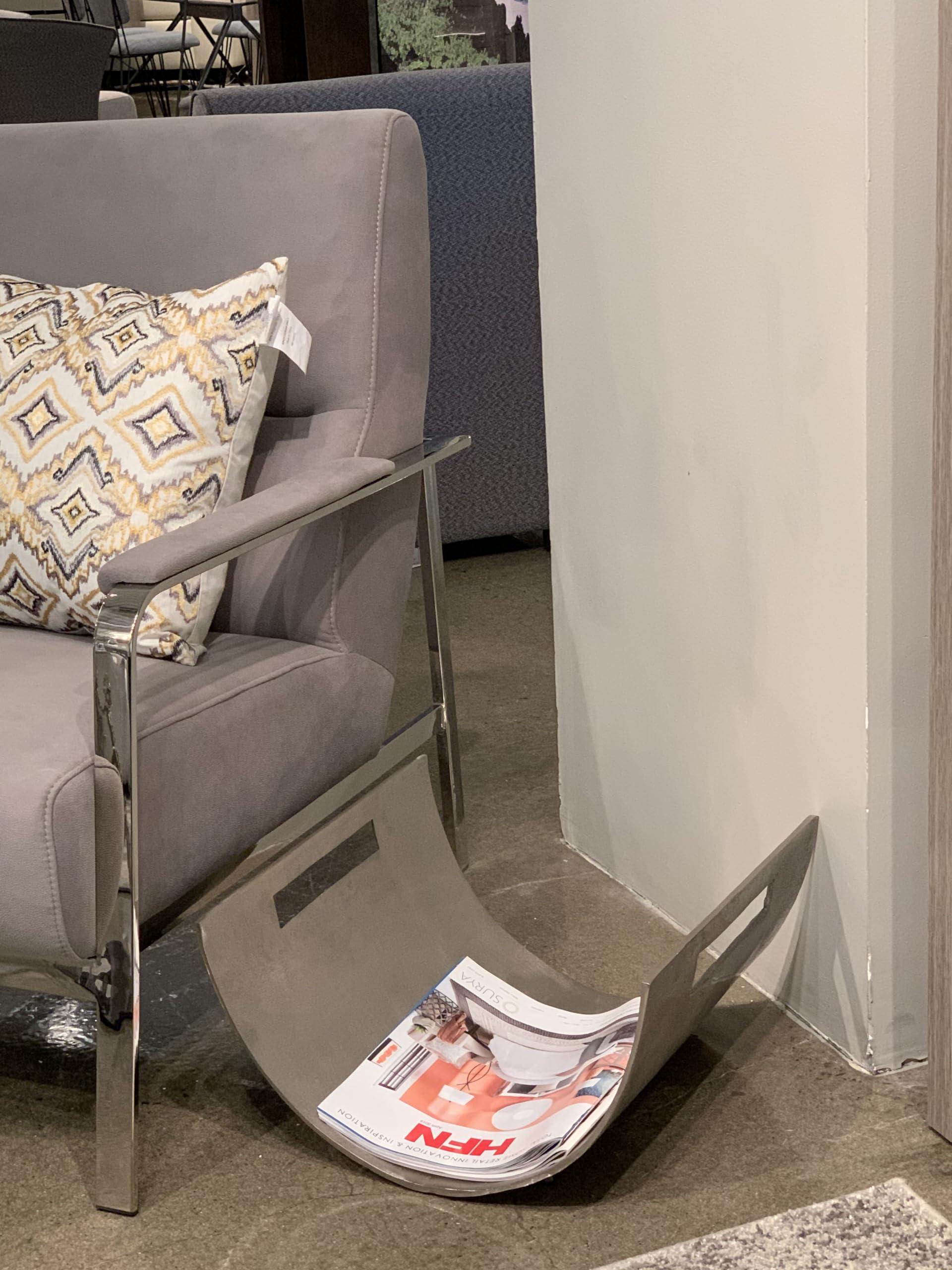 Log Magazine Basket Floor Standing Silver