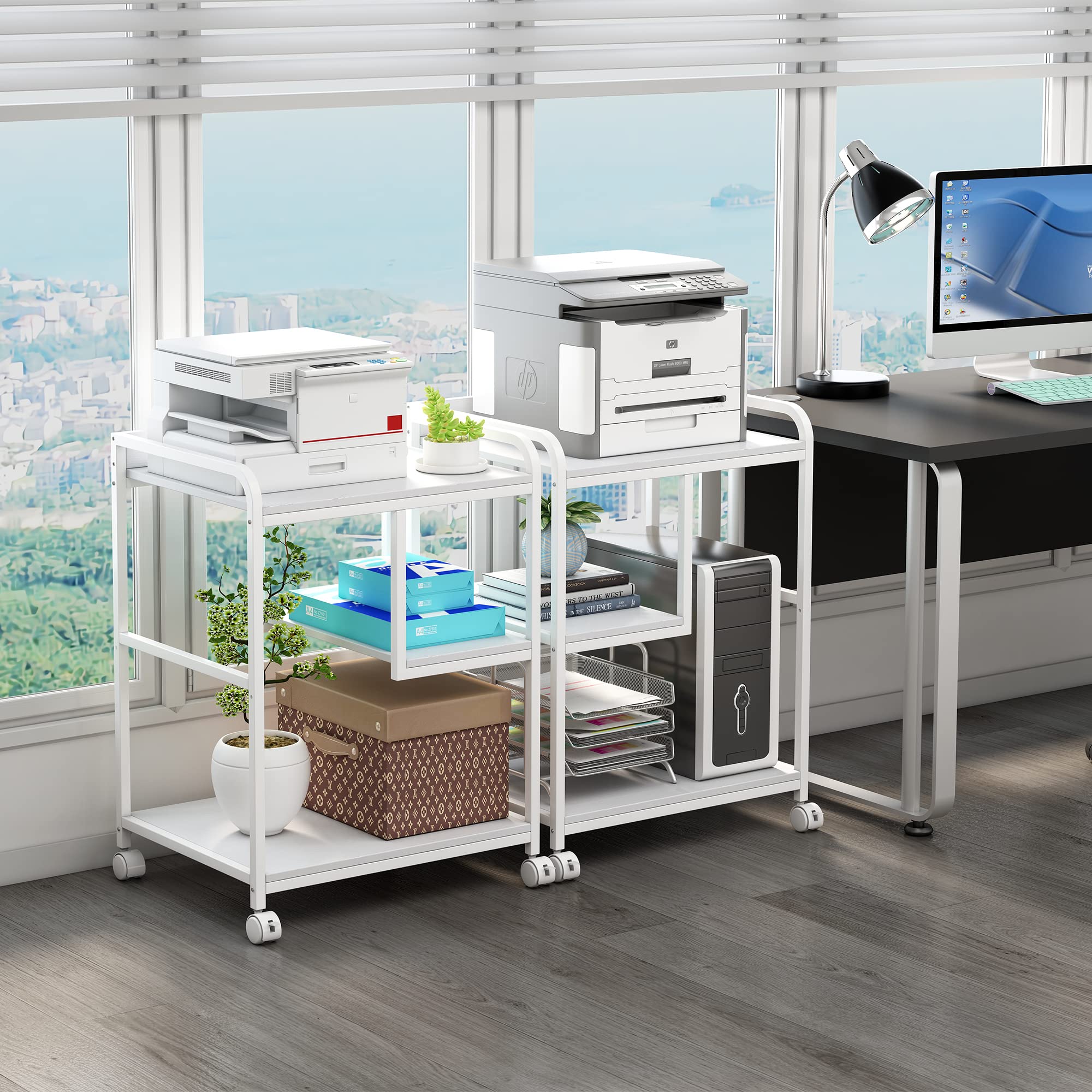 3-Tier Rolling Printer Stand with Storage Shelf and Wheels