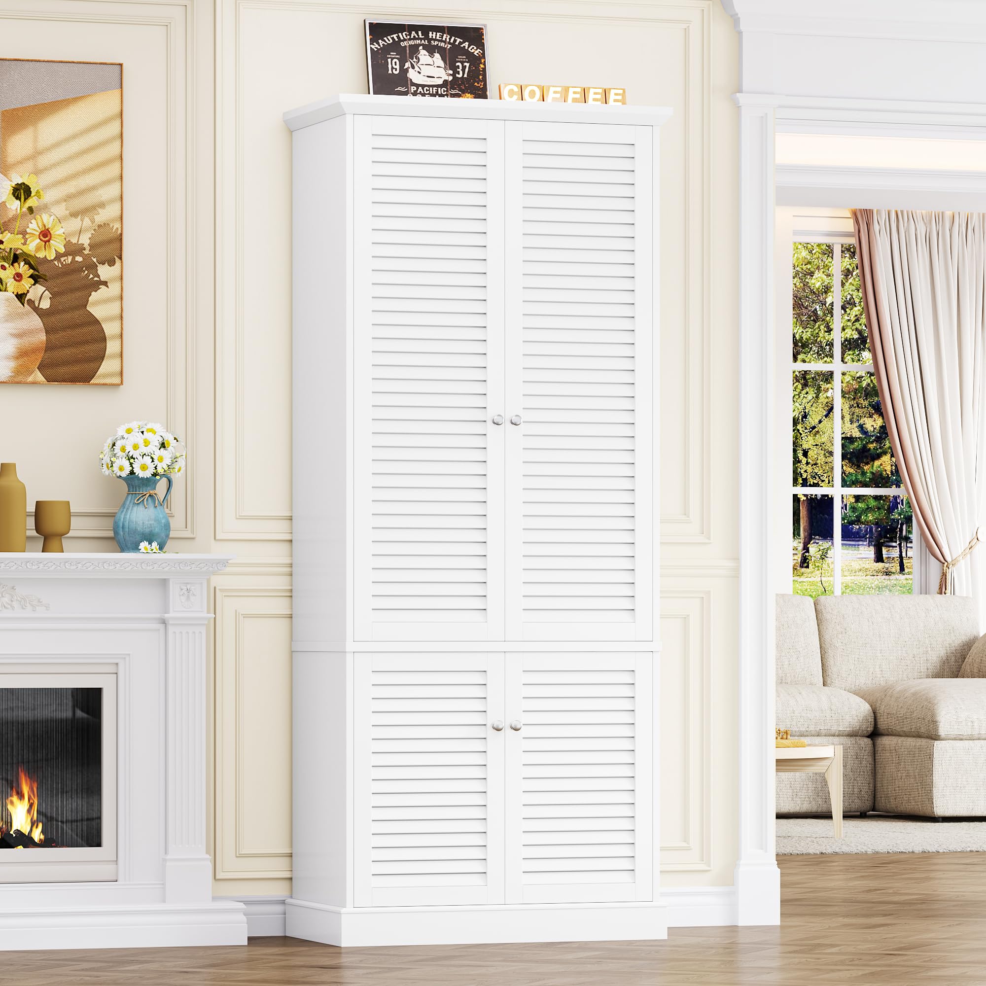 Tall Kitchen Pantry Cabinet with Shutter Doors