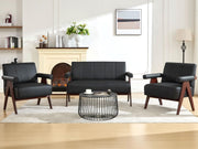 Black Leather Loveseat Sofa and Accent Chairs Set - 3 Pieces