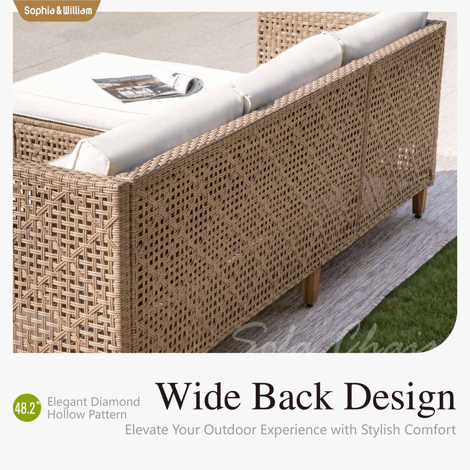 Outdoor Rattan Sofa Set with Cushions & Coffee Table - 3 Piece Patio Furniture