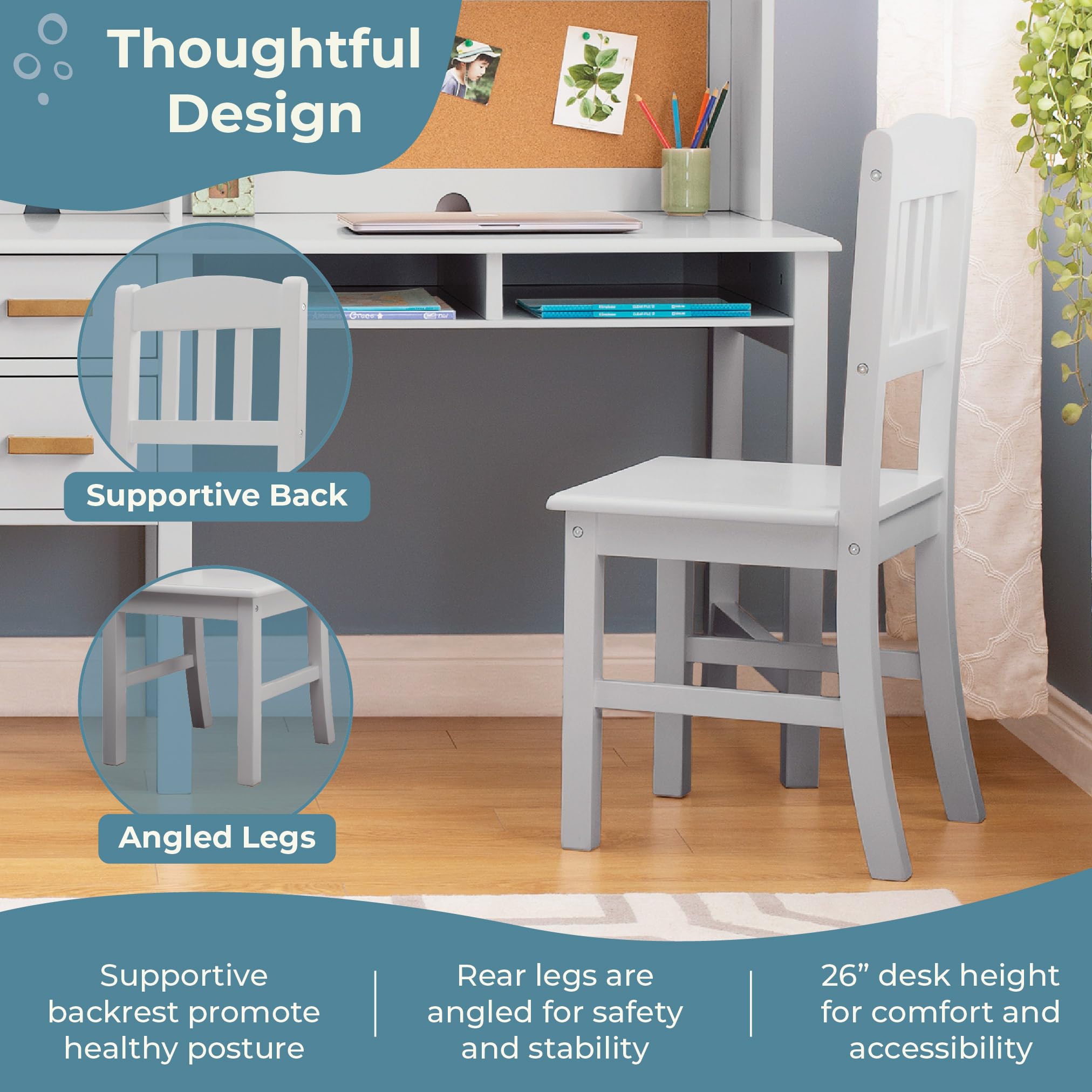 Taiga Kids Desk and Chair Set with Hutch - Gray