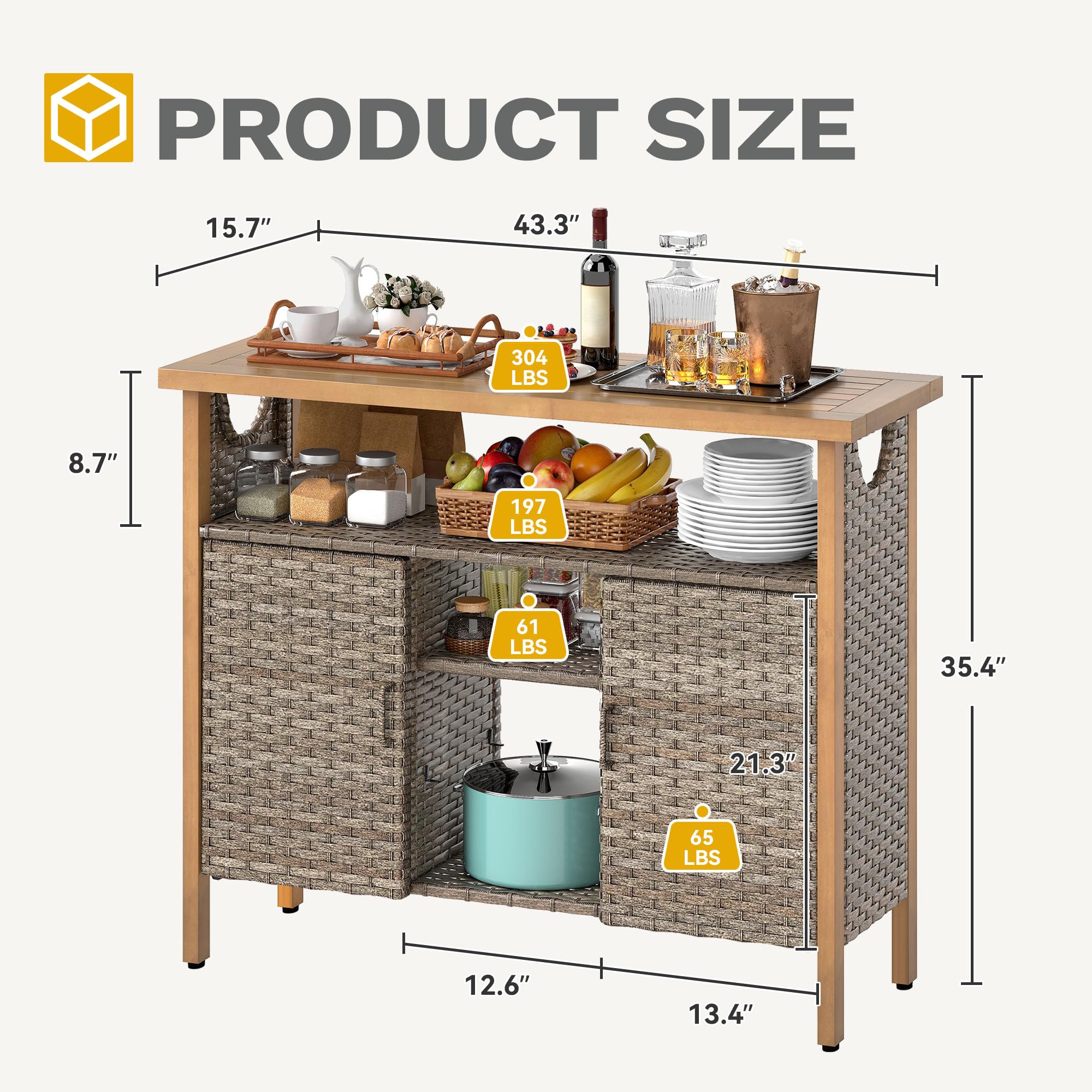XL Patio Storage Cabinet with Wood Top