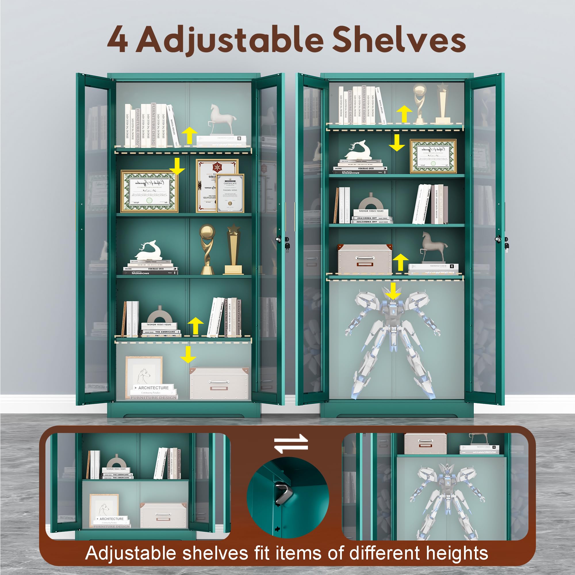 Metal Display Cabinet with Glass Doors