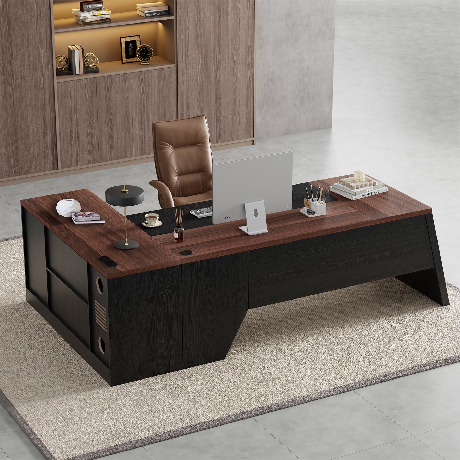 78-Inch L-Shaped Executive Desk with Power Outlet