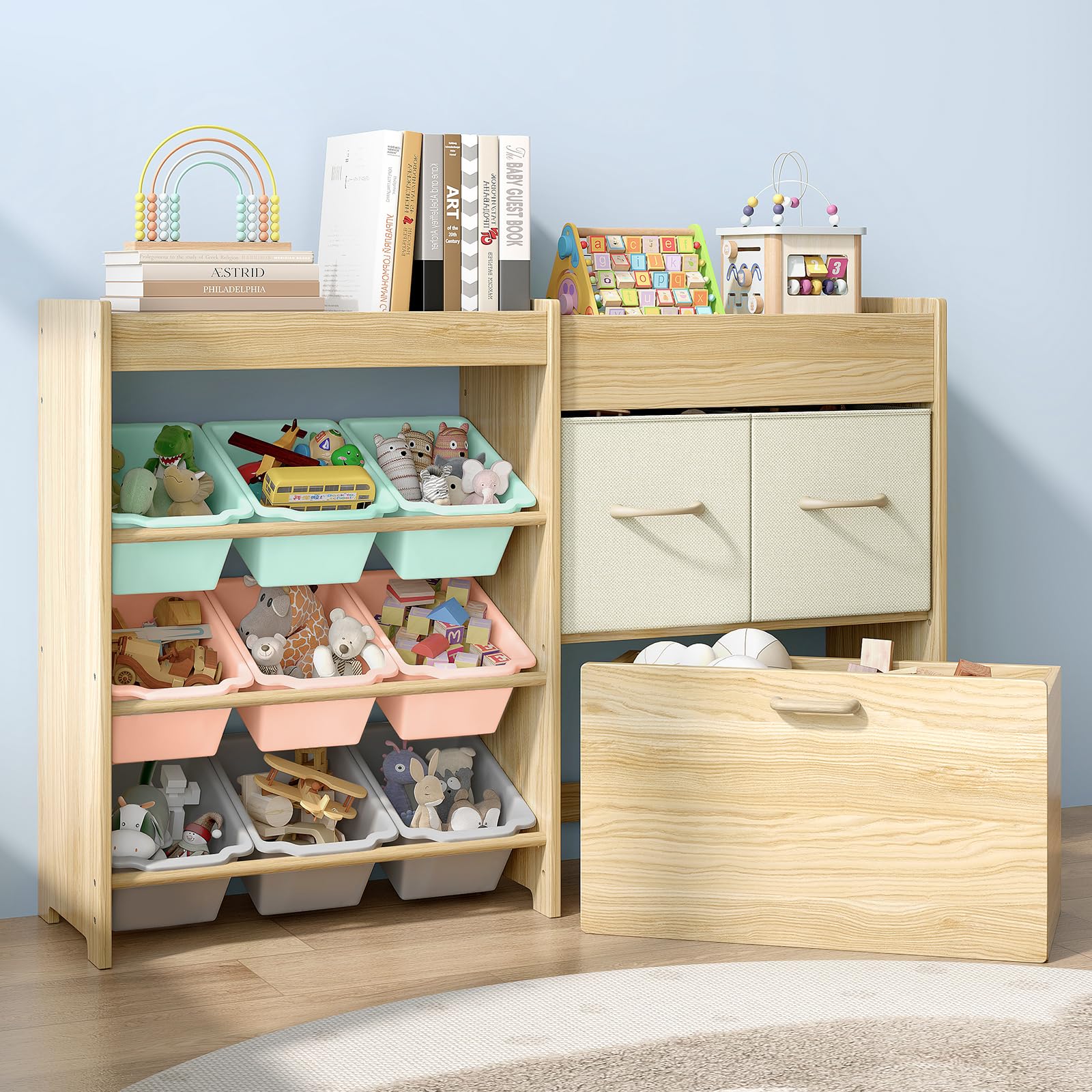 4-in-1 Kids Toy Storage Organizer with 9 Bins