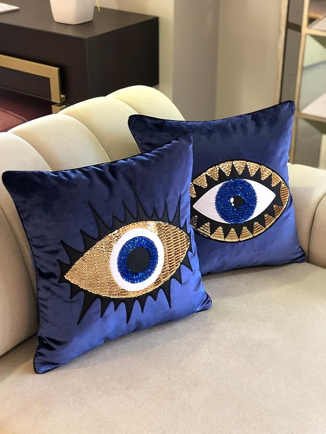 Evil Eye Velvet Throw Pillow Covers Set of 2