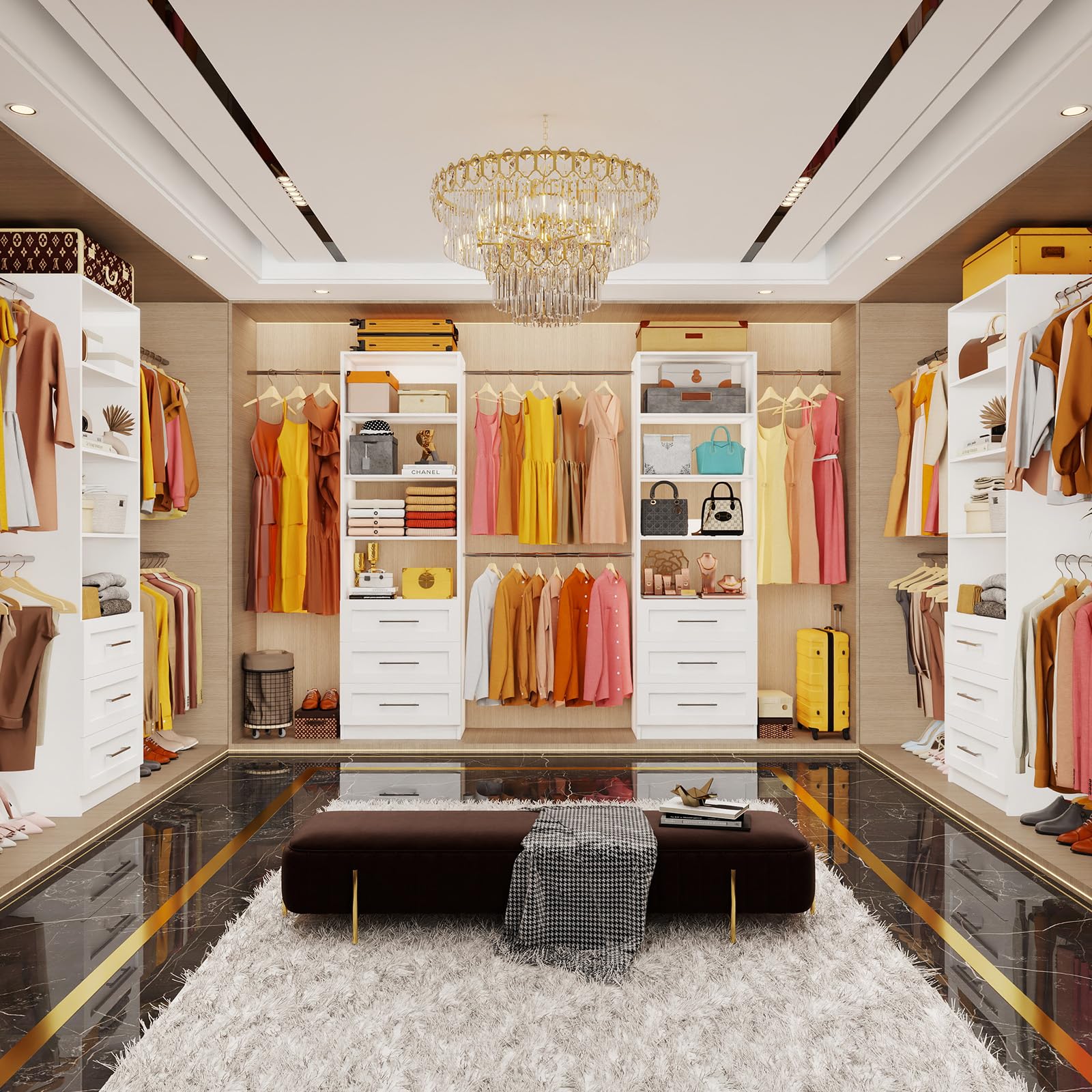 Closet Organizer System with 6 Drawers and 8 Hanging Rods