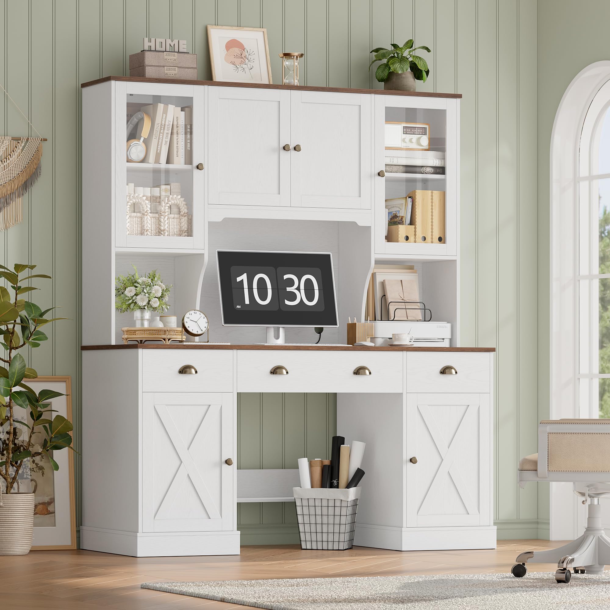 75" Executive Desk with Hutch and Storage Cabinet